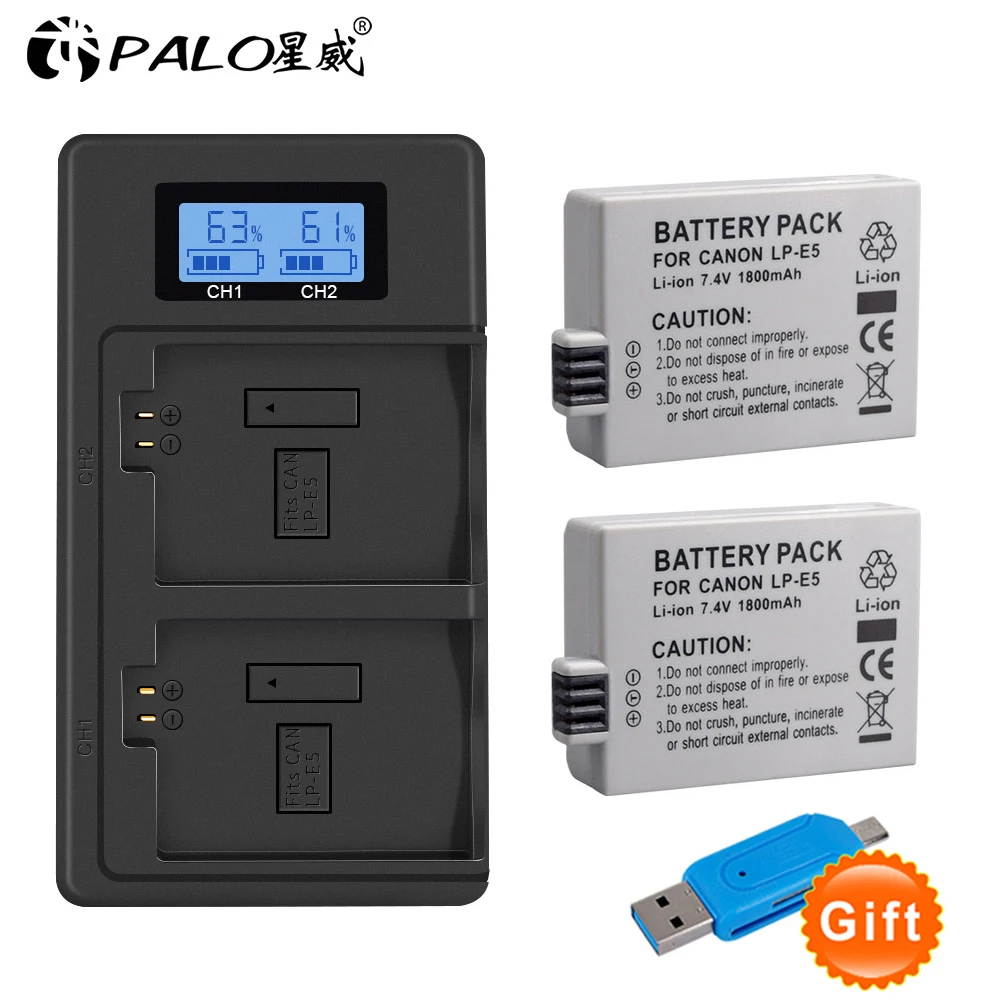 Lp-E5 1800Mah Lpe5 Lp E5 Batteria Per Fotocamera + Caricatore Usb Lcd Per Canon Eos Rebel Xs, Rebel T1I, Rebel Xsi, 1000D, 500D,L10