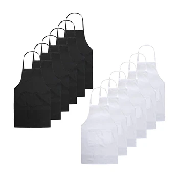 

Bib Aprons for Restaurant- Unisex Black Apron Bulk Apron Adult with 2 Front Pocket for Kitchen Crafting BBQ Drawing Black+White