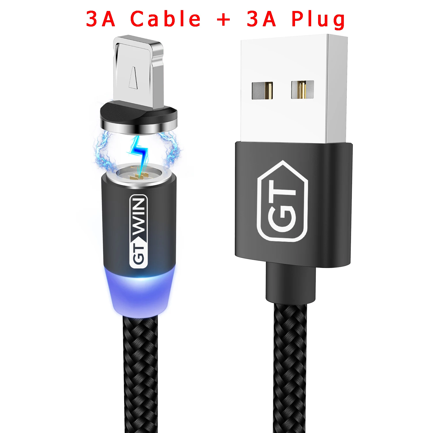 GTWIN 1M 2M 3A Магнитный кабель для быстрой зарядки usb type C Micro type-C Магнитный кабель для зарядки и передачи данных для Iphone 11 7 samsung S9 USB C кабель - Цвет: Черный