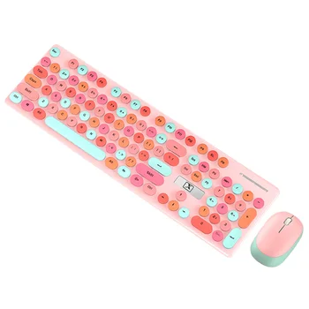 

Home Desktop PC Stylish Office Work Non Slip Computer Portable Mute Keyboard Mouse Combo For Laptop Cute Round 2.4G Wireless