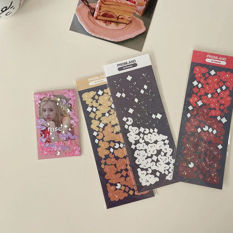 1Pc Gradient Ribbon Star Decoration Laser Stickers Scrapbooking Hand Account Kawaii Stationery Korean Sticker School Suppliesr