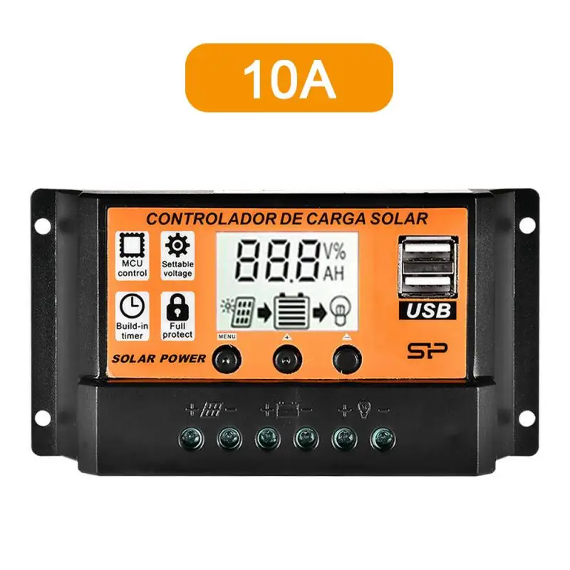 Solar Charge Controller Solar Panel Controller With LCD Dual USB Port 12V/24V MPPT/PWM Auto Paremeter Adjustable Automation Kits 