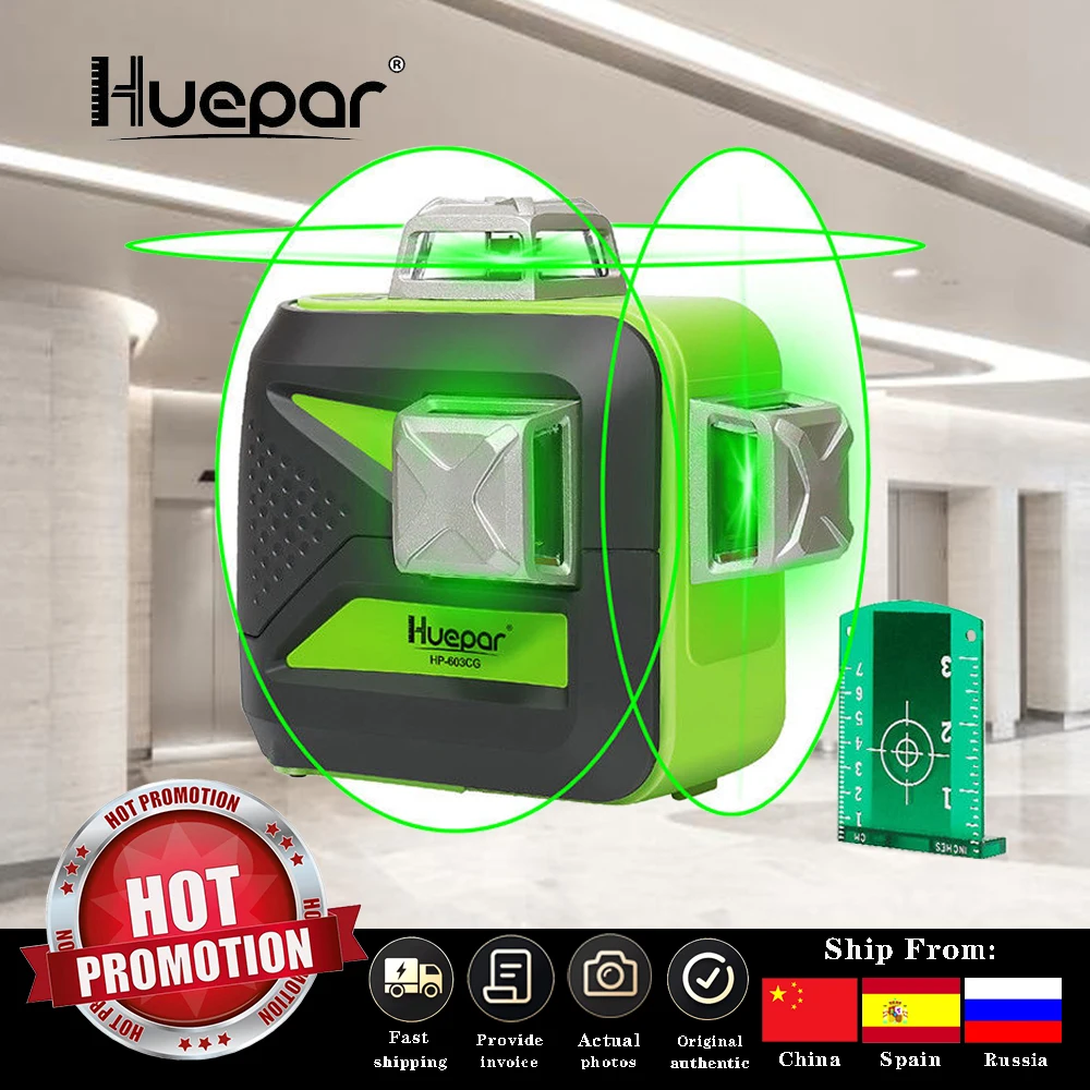 Huepar 12Lines 3D Laser Level Self-Leveling 360 degree Horizontal & Vertical Cross Powerful Outdoor can use Detector Green Beam