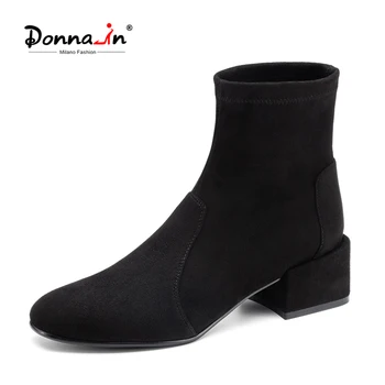 

Donna-in 2020 New Stretch Chelsea Boots For Women Thick Heel Winter Autumn Female Shoes British Style Fashion Short Socks Boot