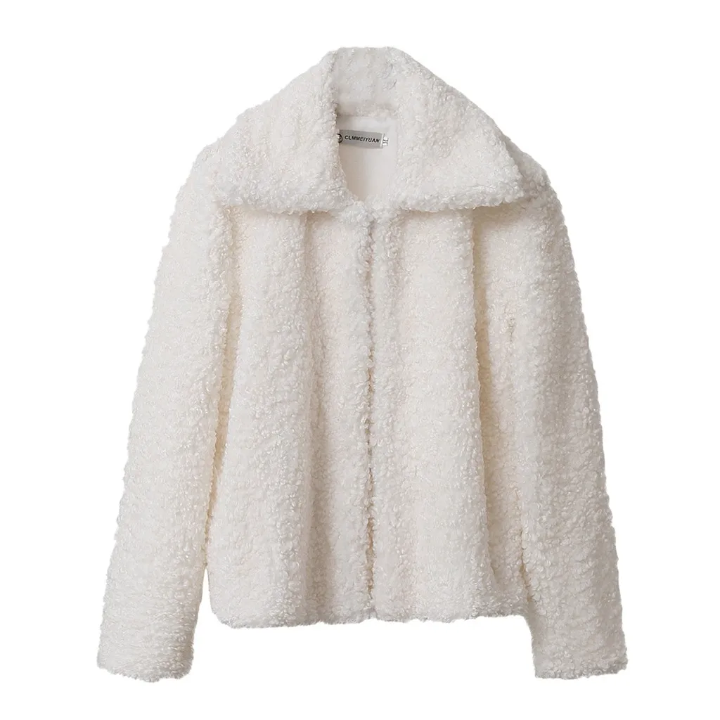 

Women Jacket Coat Women Plus Velvet Solid Color Turn -Down Collar Wool Lamb Short Long Coat Jacket Women chaqueta mujer