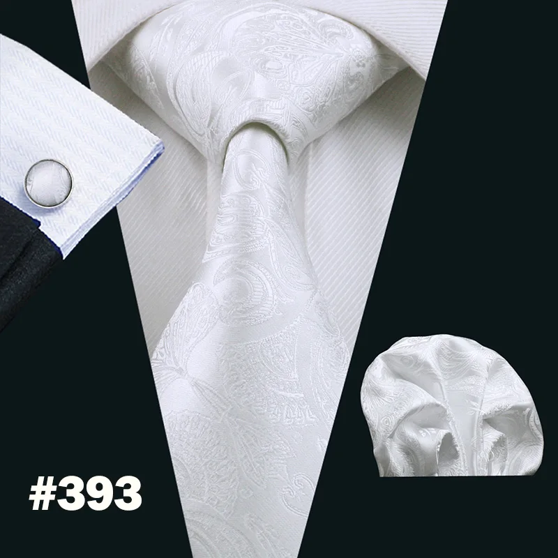 FA-393 Для мужчин с галстуком-бабочкой белые Пейсли шёлк-жаккард Тканый классический галстук носовой платок набор запонок для Для мужчин Бизнес Свадебная нарядная одежда - Цвет: FA-393