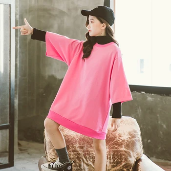 

Teenage Girl Sweatshirts Dress Spring Autumn 2020 Straight Children Dresses Sweatshirt Fashion Cotton Pink Kids Girls Clothes