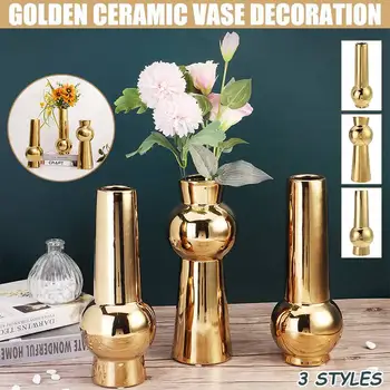 

Retro Golden Vase Flower Pot Flower Basket Tabletop Plants Flower Vase Bonsai Decoration European Wedding Home Decoration