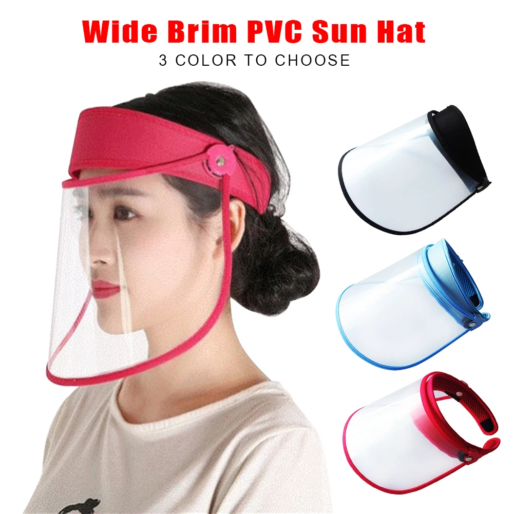 

Men Women Saliva-proof Visor Caps Dustproof Rainproof Empty Top PVC Sun Hat Universal Riding Wide Brim Summer Outdoor Sports
