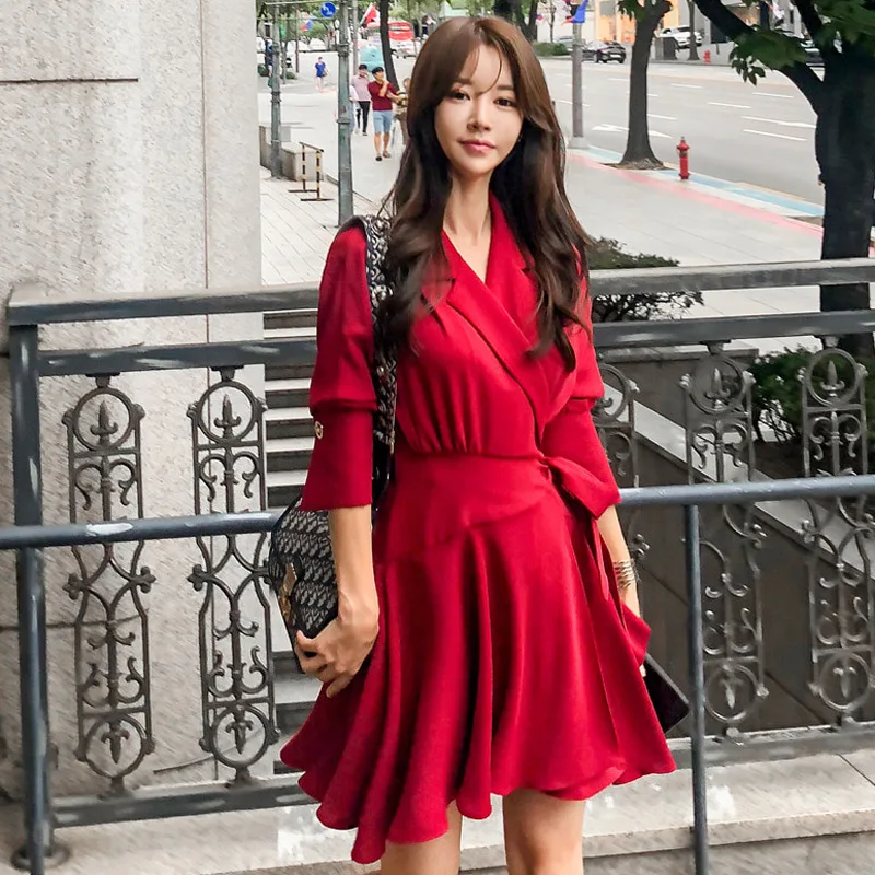 

Dress 2019 Autumn New Style Debutante Fashion Elegant Waist Hugging WOMEN'S Dress A- line Skirt