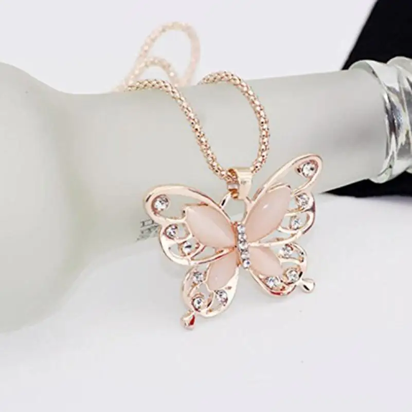 Безупречное женское ожерелье-чокер Pendientes розовое золото Опал бабочка кулон изысканное Ожерелье Свитер Цепочка Oorbellen