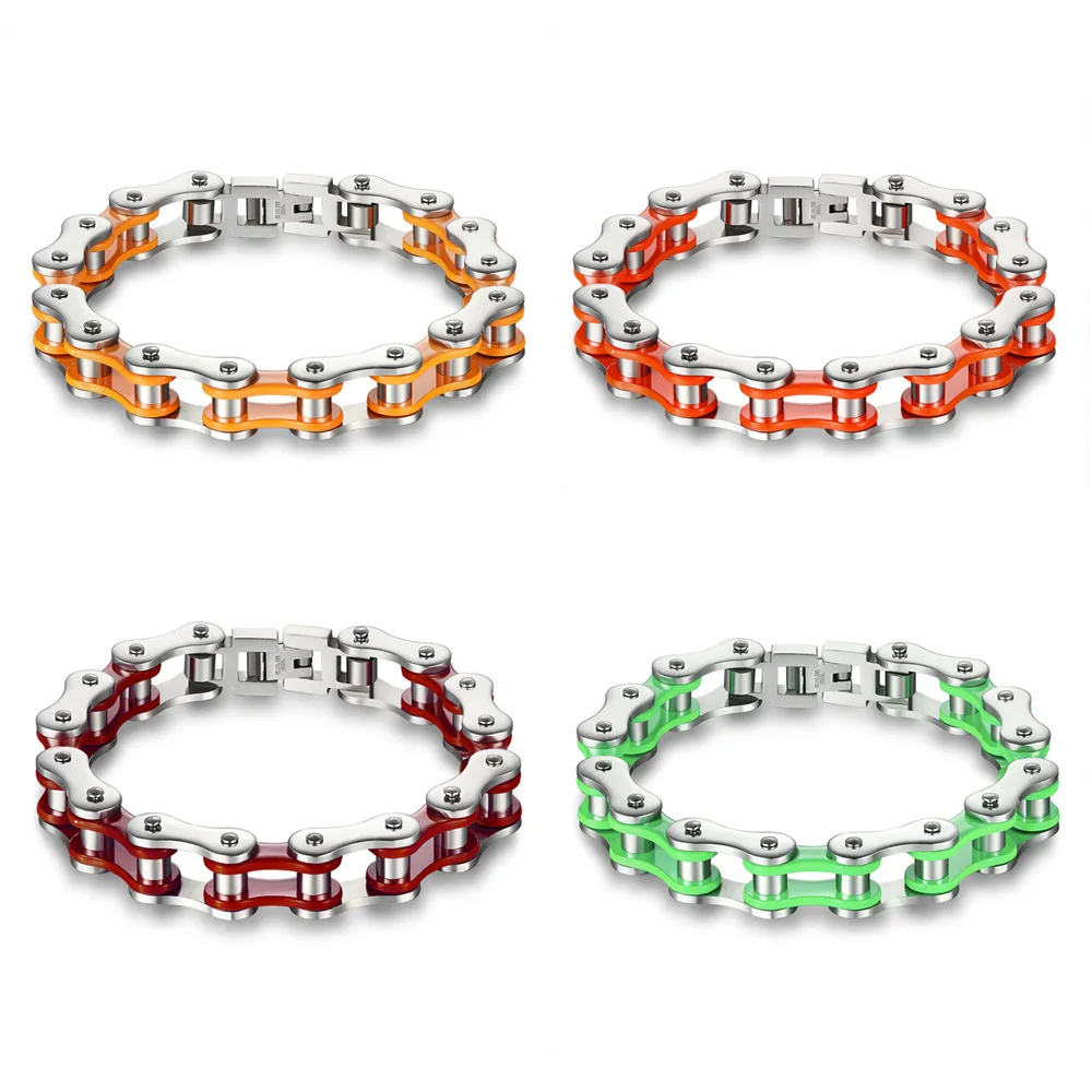 Браслет из нержавеющей стали для мужчин и женщин, цветные цепи для мотоцикла, наручные браслеты, цепь для мотоцикла в стиле панк, мужской браслет с кружевом