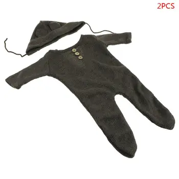 

Newborn Romper Photography Prop Baby Girls Boys Bodysuit Hat Set QX2D