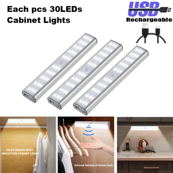 

30LEDs PIR LED Motion Sensor LED Under Cabinet Light Cupboard Night Light Bed Lamp For Closet Stairs kitchen cabinet accessories