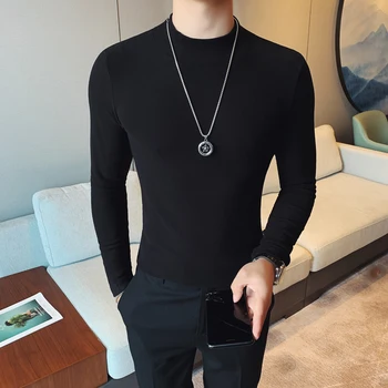 

3XL Super Comfortable Winter Basic T-Shirt Men Fashion 2020 Simple Solid Long Sleeve Mens Casual Tee Shirts Slim Fit Streetwear