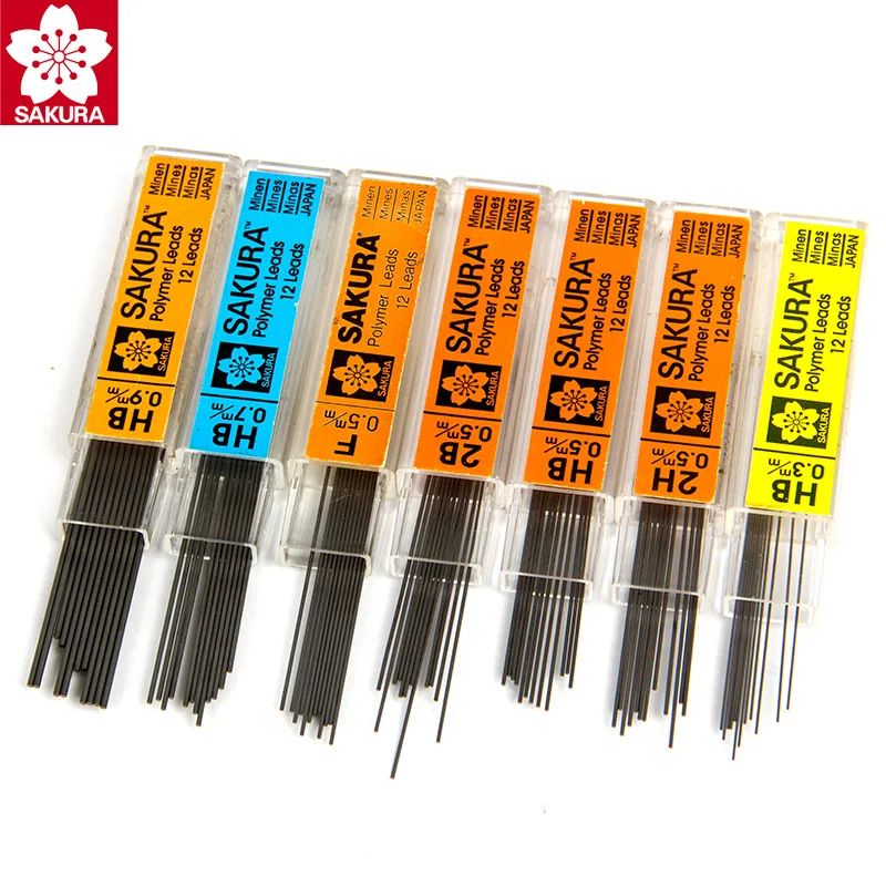 SAKURA Graphite Lead Mechanical Pencil Refill Automatic replace Pencil 2B/2H/B/HB 0.3/0.5/0.7/0.9mm Replace Lead Writing Lead 2