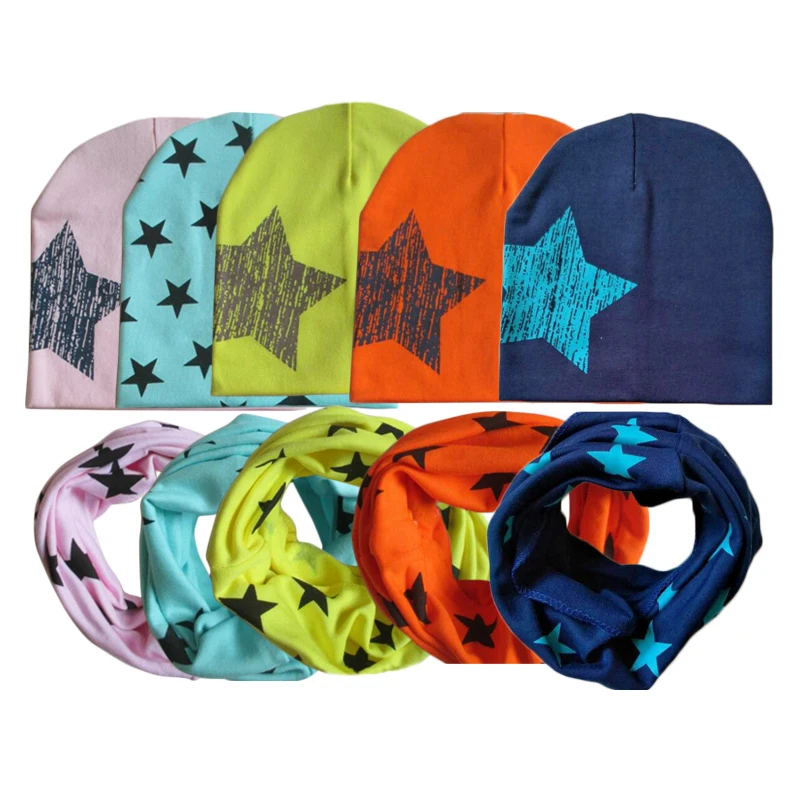 2 unidsset bebé gorro bufanda algodón estampado de estrel 2 unidsset bebé gorro bufanda algodón estampado de estrel