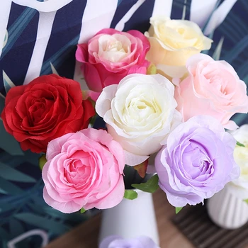 

100 pcs/lot Factory Wholesale Artificial Flower Head Silk Cloth Rose Flowers for Background Wall Wedding Home Decoration