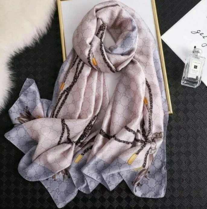 FS439-Beige gray Шелковый шарф женский Шали Обертывания люксовый бренд путешествия Пашмина, хиджаб шарфы женские пляжные шарфы платок женский шейный платок парео пончо женское - Цвет: FS439-Beige gray