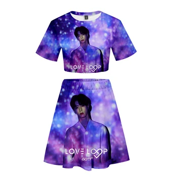 

Love GOT7 Sexy Lady Beach 2 Piece Sets K Pop Sexy Party Dress Sets Crop Top Hip Hop and Short Skirt Piece Girl Summer Top