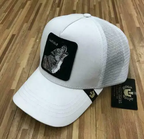 WOLF-WHITE Новинка, бейсбольная вышивка CapAnimal, аниме, Милая Вышивка, летняя сетка, для мужчин, для улицы, солнцезащитный козырек, для грузовика, шлемы для водителя, подходит для goorinm2 - Цвет: WOLF-WHITE