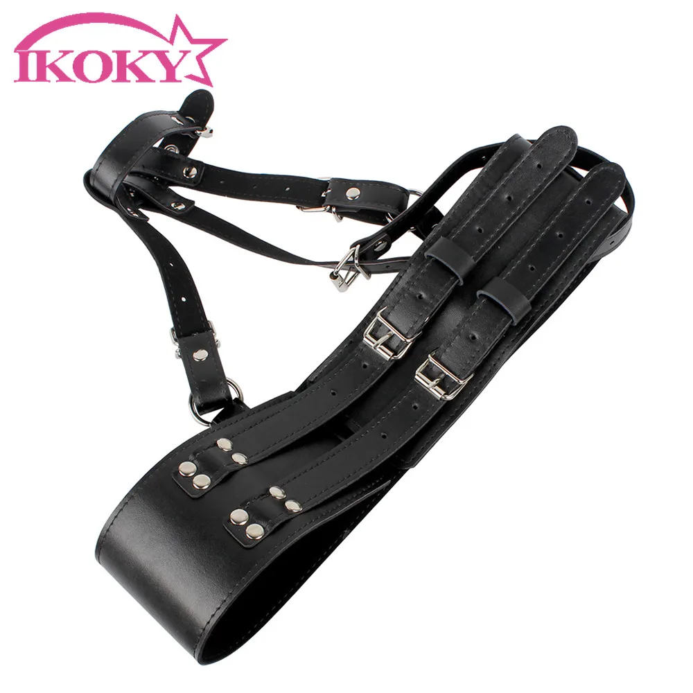 IKOKY Chastity Belt Harness Magic Wand Holder PU Leather Strap Forced Orgasm SM Bondage Female Masturbator Sex Toys For Women