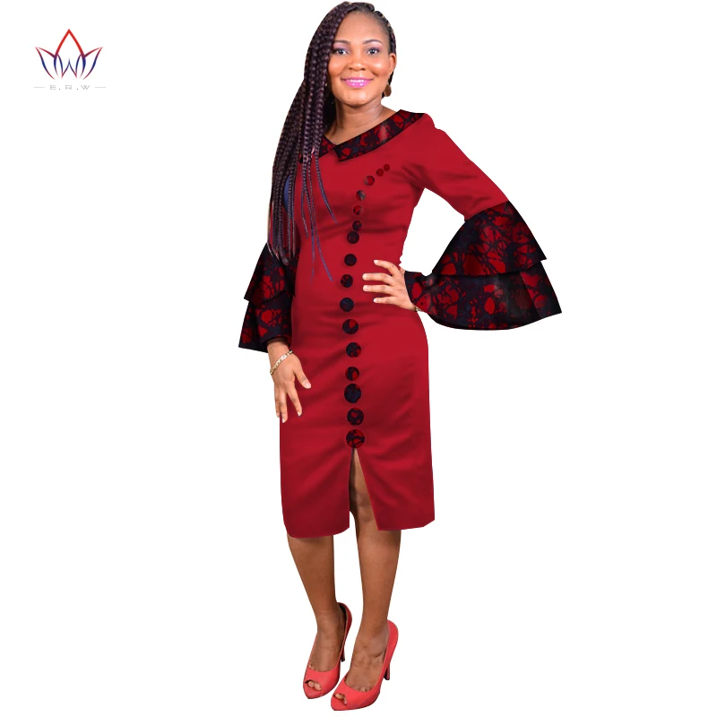 

Vestidos African Women Dresses 2019 New Fashion Flare Sleeve African Clothing Dashiki Plus Size Sexy Party Dress WY3142