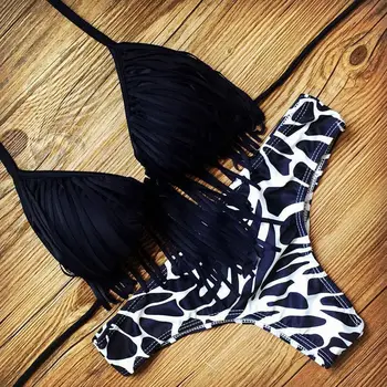 

YICN 2020 New Sexy Tassel bikini set Leopard Print bikinis Push Up Padded Brazilian Swimsuits Bathing Suits Beach Wear Swimwear