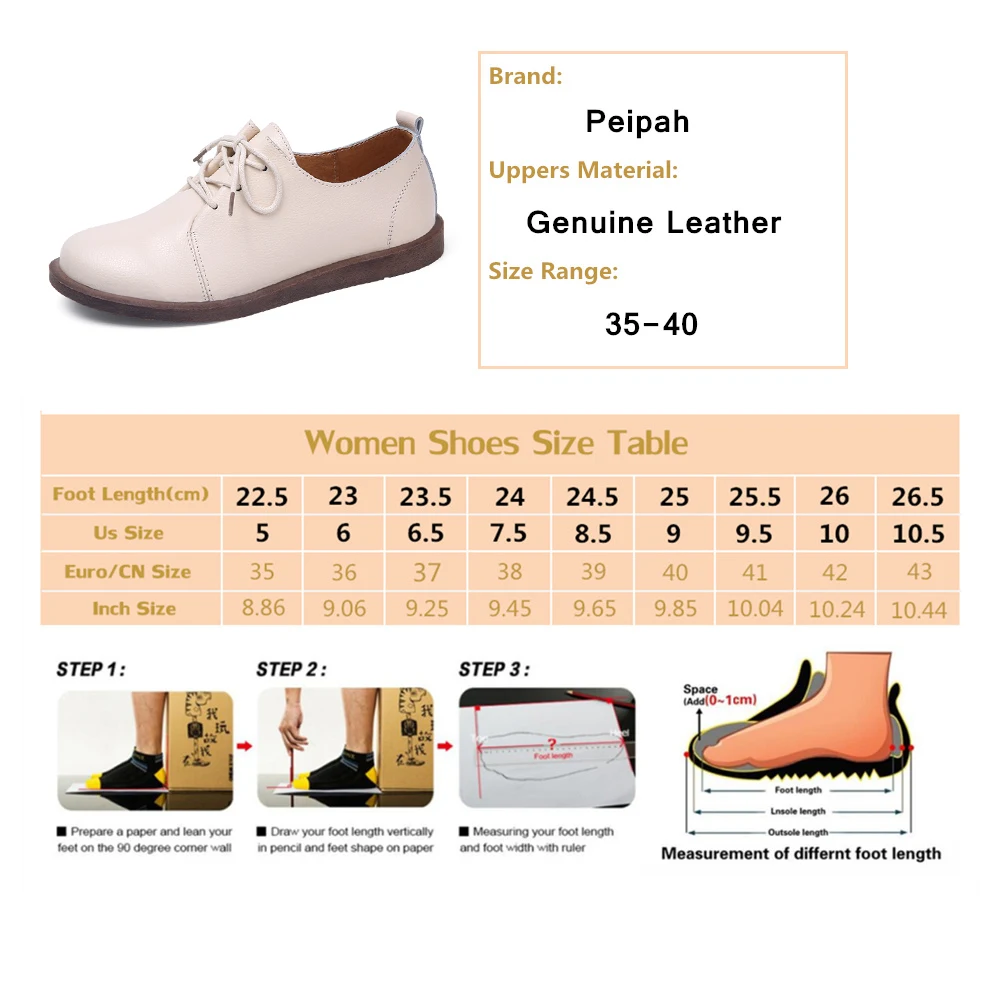 PEIPAH Women Oxfords Spring/Autumn Flat Shoes For Women Genuine Leather Casual Flats Ladies Lace Up Solid Chaussure Femme 2021