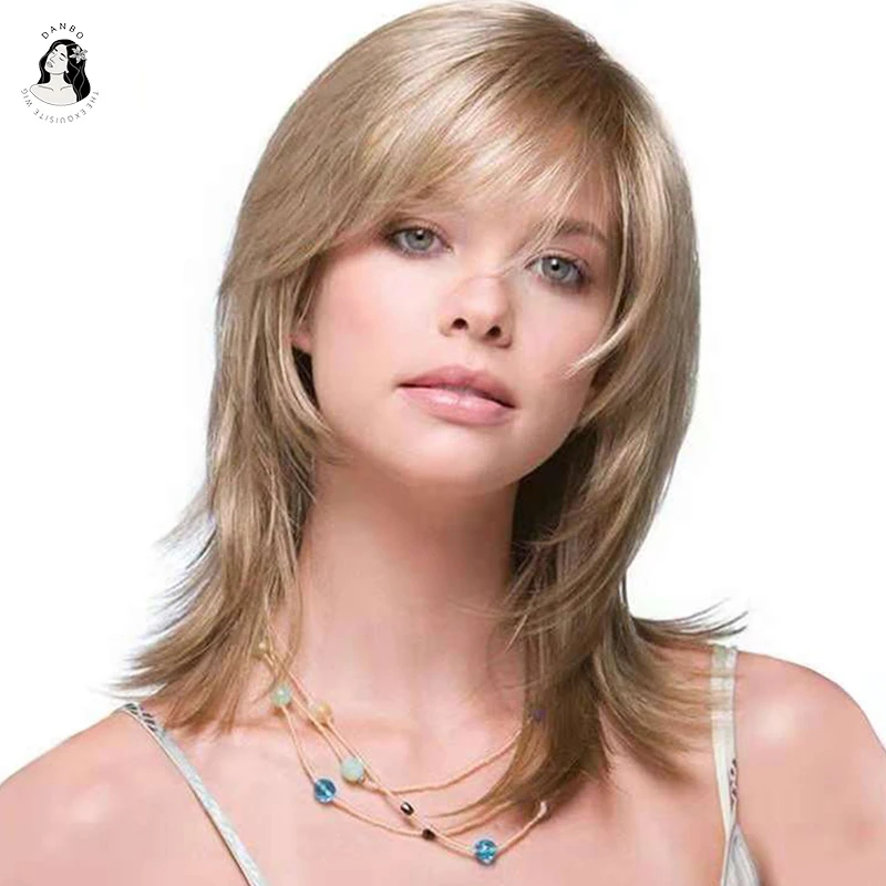 

DAN BO Brown Wig Lady Natural Wig Lady Synthetic Fiber High Temperature Fiber Wig Diagonal Bangs Cosplay