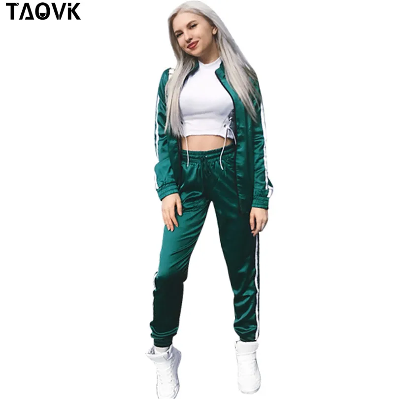 Женский костюм в полоску TAOVK из двух предметов: куртка на молнии с длинным рукавом