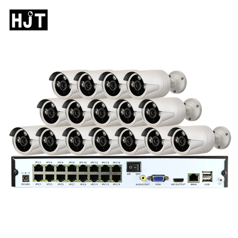 

HJT 5.0MP POE H.265 16CH IP Camera Kit 16CH 48V POE NVR CCTV system Motion Detection waterproof Onvif2.1