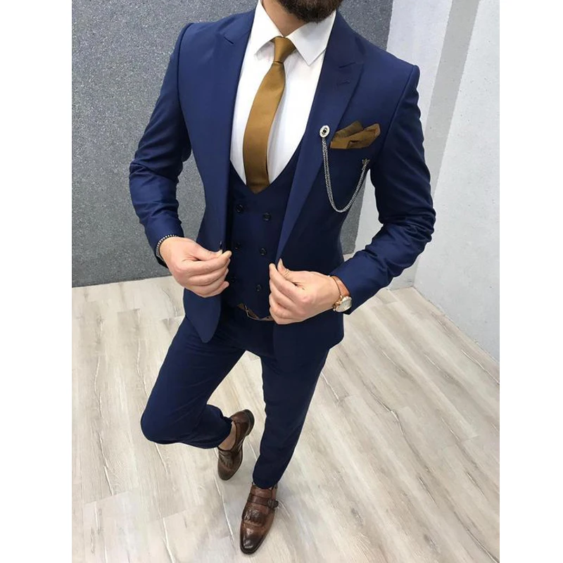 3 Pieces Mens Suits for Wedding Double Breasted Vest Slim Fit Groom Suits Italian Handsome Wedding Tuxedos Jacket+Pants+Vest