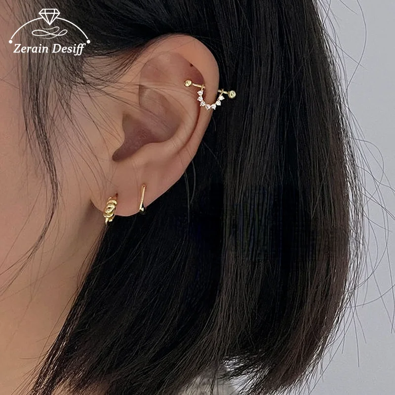 

Screw Buckle 925 Silver Earrings Female Design High-end Ear Bone Stud Zircon Cute Jewelry