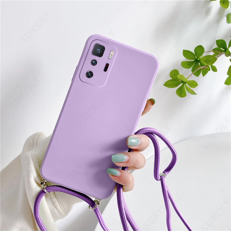 For Xiaomi Redmi Note 11 11S Case Square Liquid Silicone Lanyard Case Mi 11 Lite 5G Poco X3 Redmi Note 10 9 K50 Neck Rope Cover pouch mobile Cases & Covers