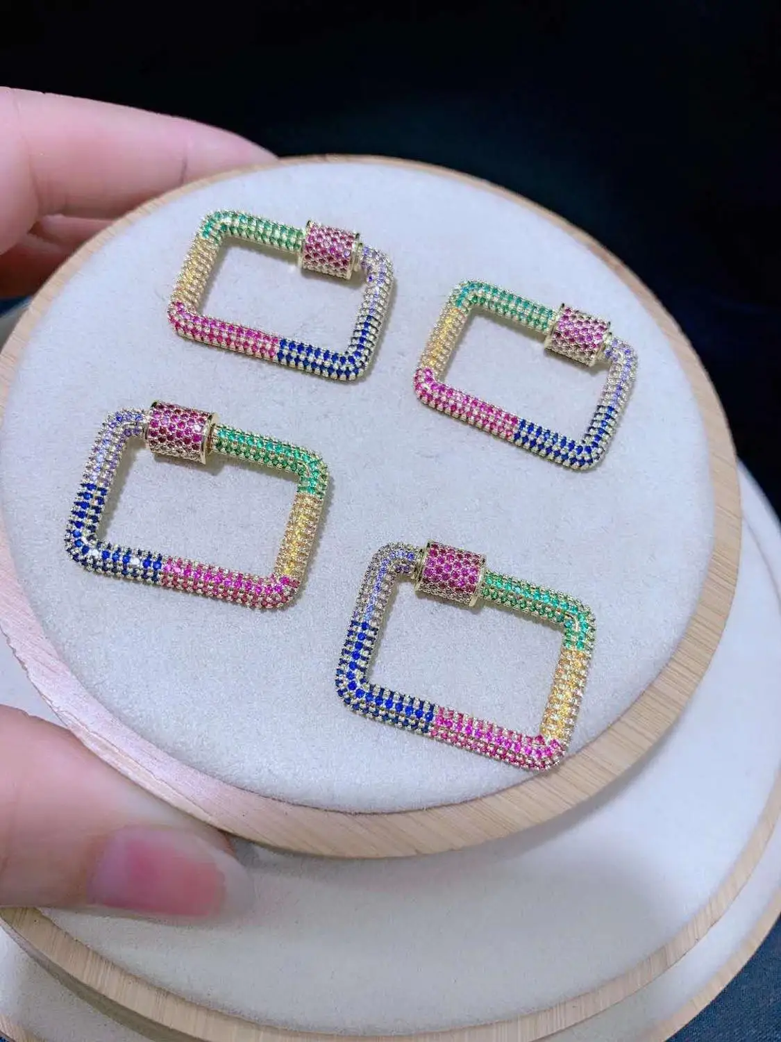 2pcs Rectangle Shape Cubic Zirconia CZ Micro Pave Lock Screw Buckle Clasps Necklaces