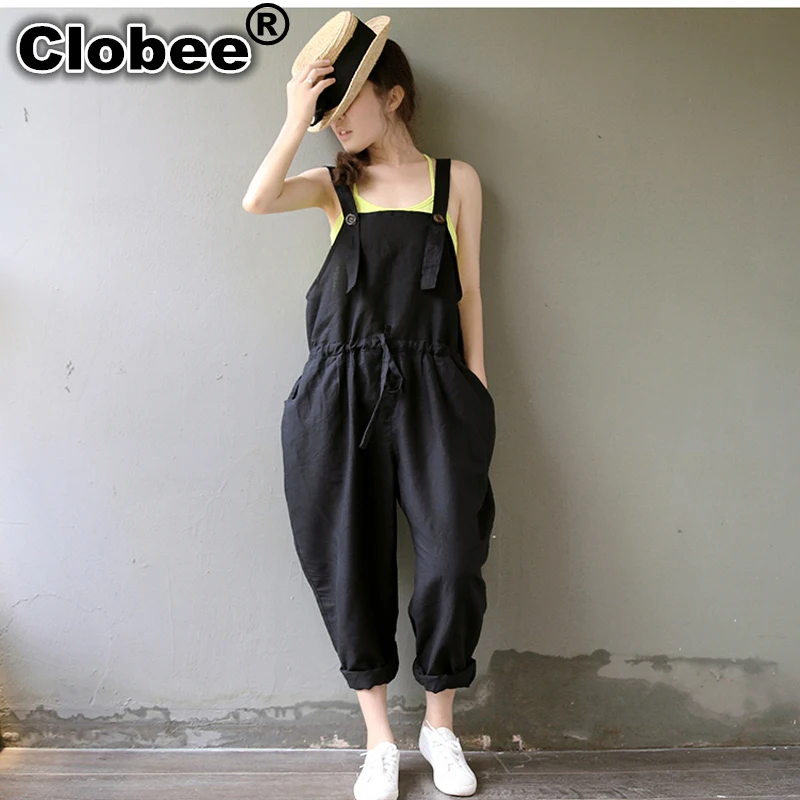 Plus Size rompers womens jumpsuit Sleeveless Loose Pants Causal Cotton Linen Harem Romper Playsuit 2020 Spring M-3XL | Женская одежда