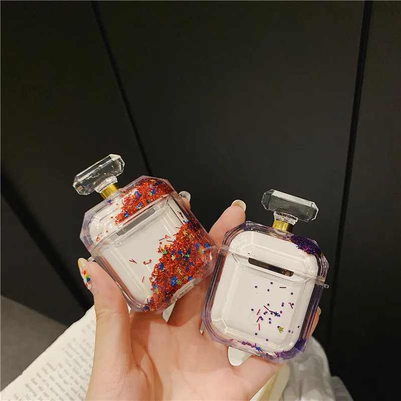 Для AirPod 2 Чехол шикарный прозрачный роскошный зыбучий песок флакон духов Мягкий