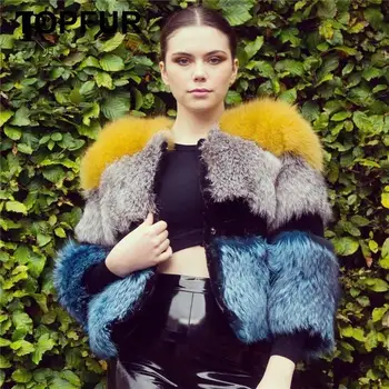 

Topfur Colorful Real Natural Silver Fox Fur Coat For Women Luxury Silver Fox Fur Coats Nine Points Sleeve Short Jacket Winter