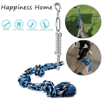 

Portable Dog biting rope Stainless Steel Spring Pole Puppy Rope Toys Backyard Outdoor Hanging Exercise Rope Pull Tug of War Toy