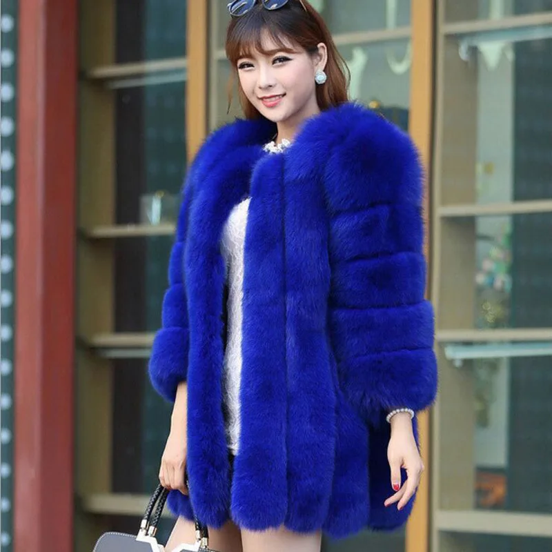 Autumn and Winter New Fox Fur Fur Coat Female Long Section of Faux Fur Fur One Artificial Fur Temperament Women's Coat