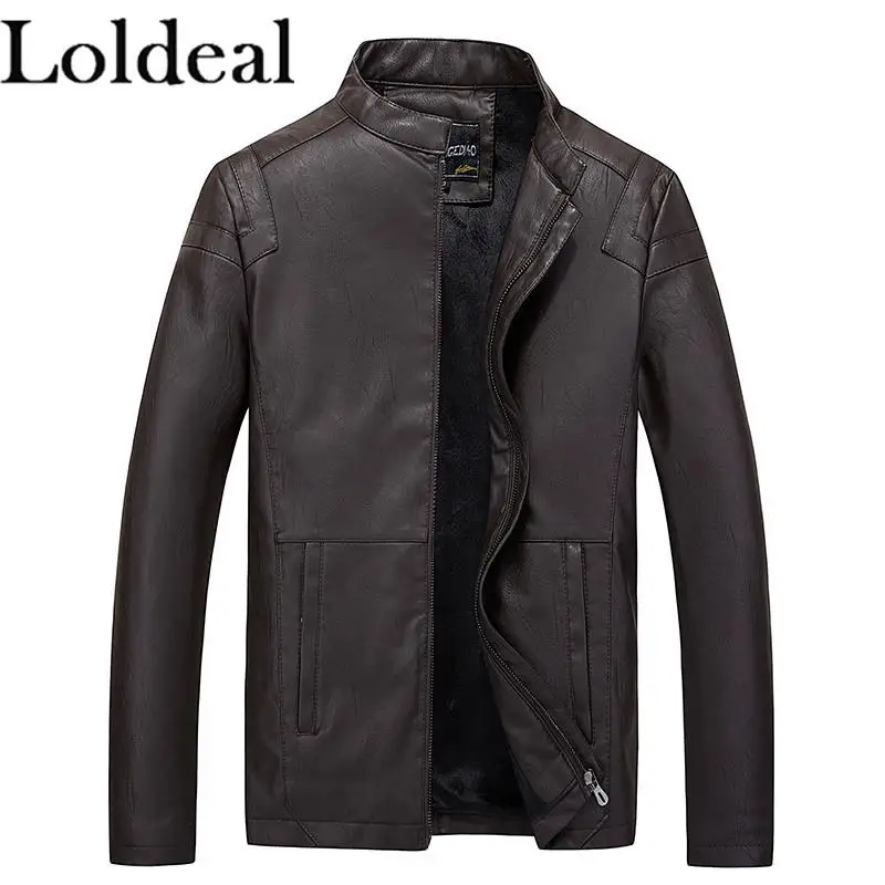 

Loldeal Men Leather Jacket Slim Version of The Collar Collar PU Motorcycle Handsome