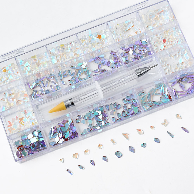 Multi Nail Rhinestones Kit Flatback 240pcs Alloy Charms (Neon,Pink,AB,Blue) Glass Jewelry Nail Art Crystal Box 2022