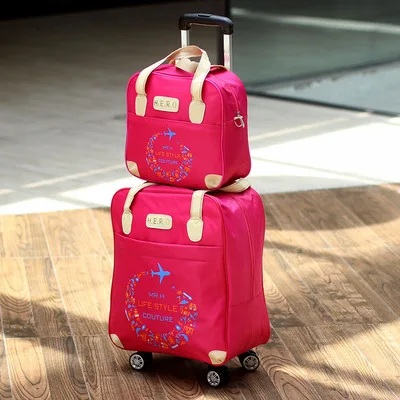 2PCS/SET Wheeled bag travel Women travel Handbag wheels trolley bags large capacity Boarding bag Travel Luggage Suitcase Bag - Цвет: H
