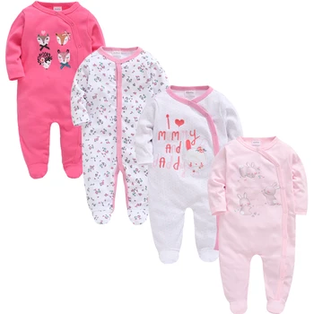 

Honeyzone 3 4 pcs/set Summer Baby Girl Romper Cotton Long Sleeve Pink Cute Jumpsuit Cartoon Boy Clothes 0-3 months Body bebe