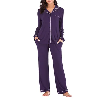 

Spring Women Nightwear Casual Pajamas Suit Long Sleeve Home Clothing Turn-down Collar Sleep Set Sexy Bathrobe Lingerie Solid
