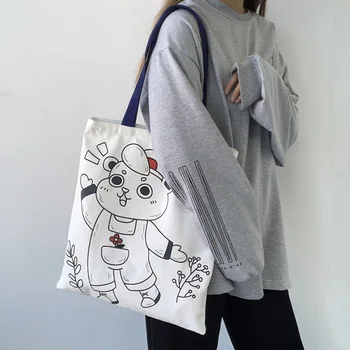 

Women Canvas Shopping Bags Large Capacity 2021 Brand New Fashion Printed Female Shoulder Bags Students School Bookbag Handbags