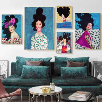 

Abstract Colorful Girl Wall Art Canvas Painting Nordic Poster Flower Hair Cuadros Wall Pictures For Living Room Vintage Unframed