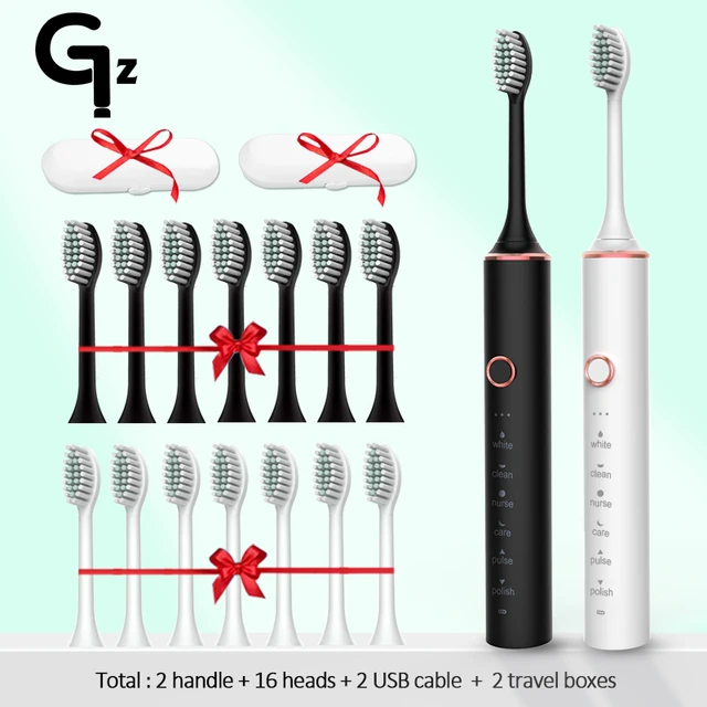 GeZhou Electric Toothbrush Sonic Toothbrush Rechargeable IPX7 Waterproof 6 Mode Travel Toothbrush with 8 Brush Head best gift N100white black box