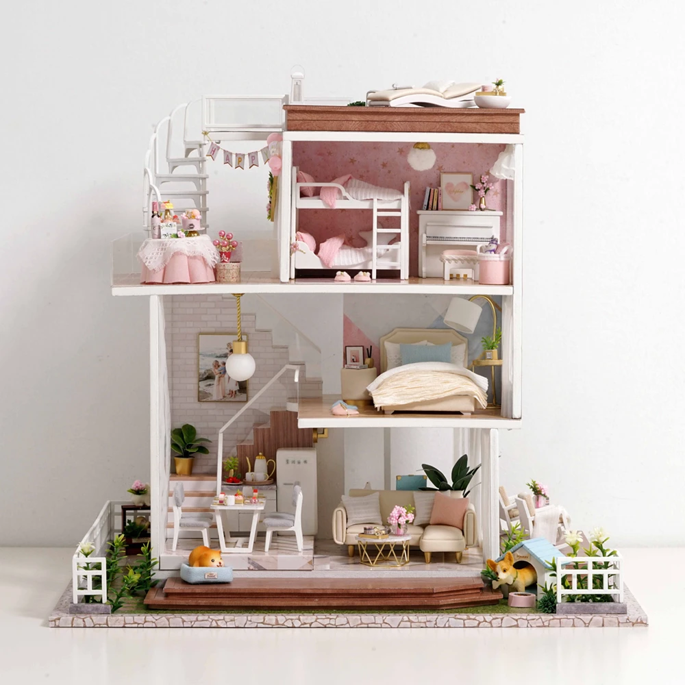DIY Doll House Wood Miniature Dollhouse Furniture Kit Educational Toys #LY 3 